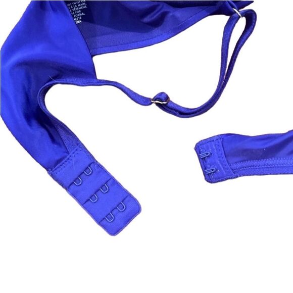 VICTORIAS SECRET- Plunge Satin Midnight Blue W/ Rhinestones Padded Bra, Size 34D - Picture 11 of 12